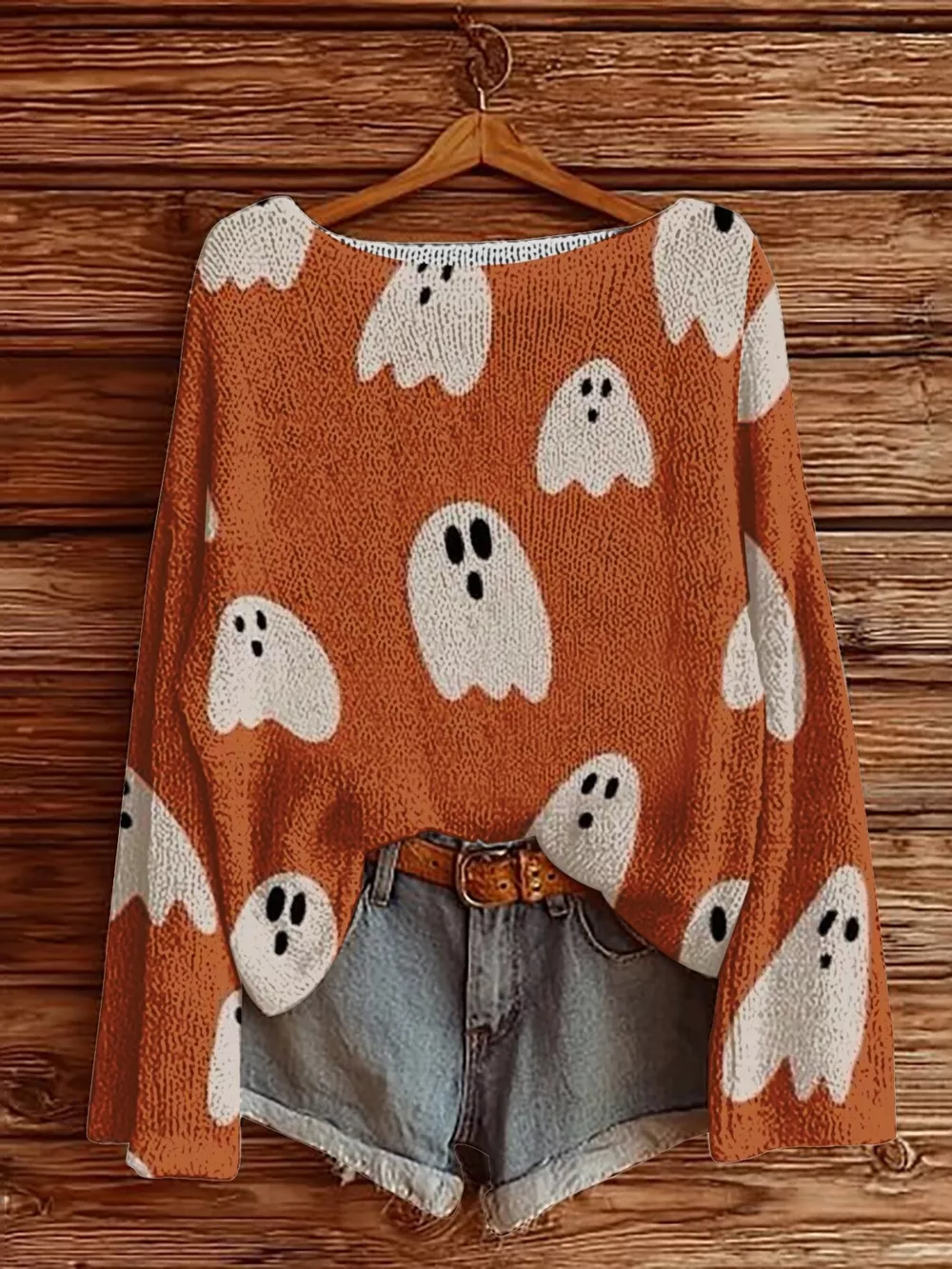 Full Size Halloween Graphic Boat Neck Sweater Plus Size, image 4