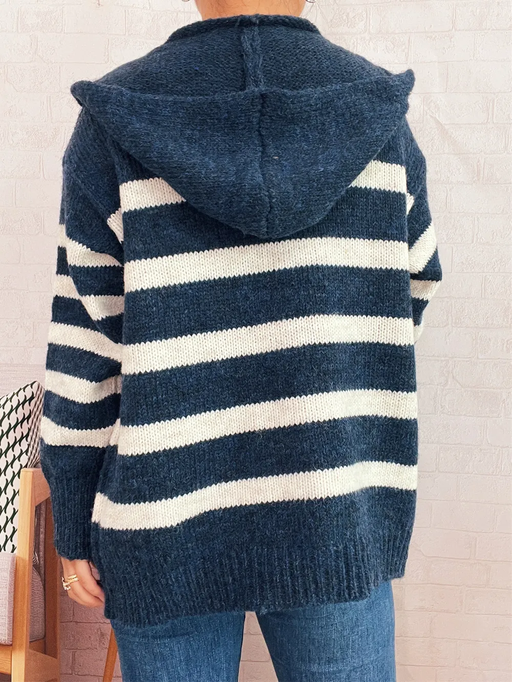 Striped Button-Up Hooded Cardigan, image 28