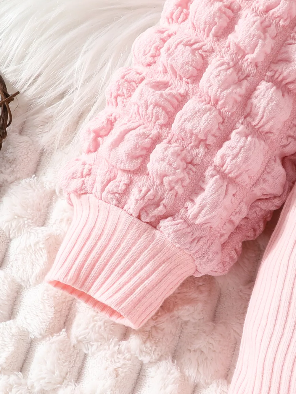 Children's Bubble Texture Long Sleeve Top and Pants Set with Headband, image 4