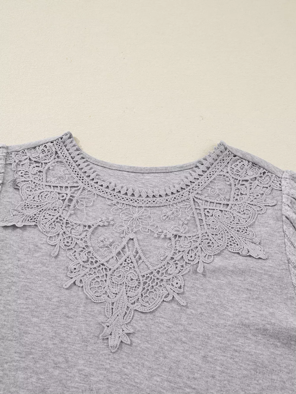 Hollowed Lace Ribbed Knit Long Sleeve Patchwork Top, image 8