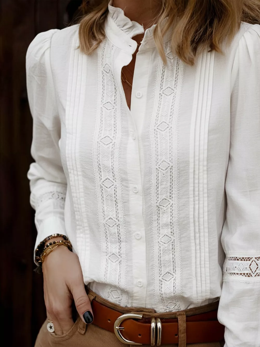 Lace Trim Long Sleeve Shirt, image 11