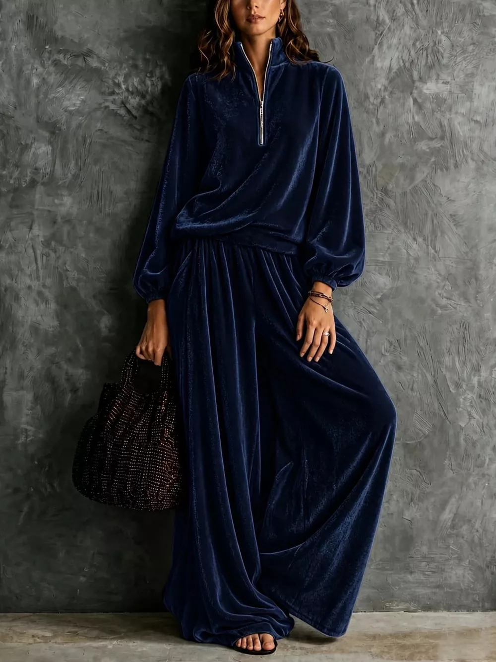 Quarter-Zip Sweatshirt and Wide-Leg Pants, image 5