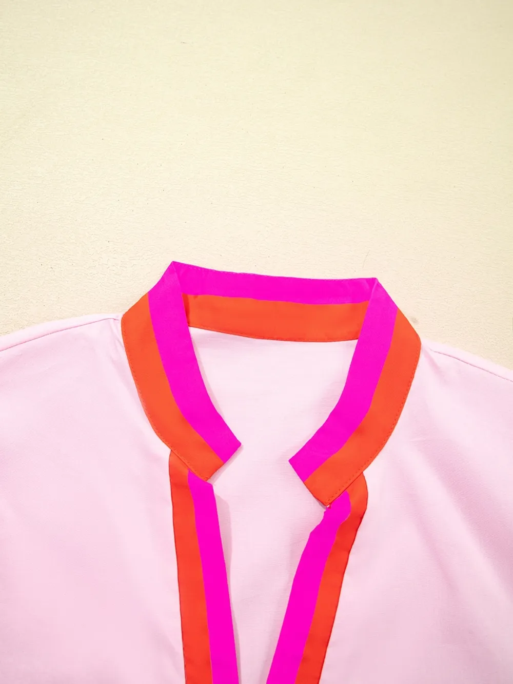 Contrast Trim Notched Short Sleeve Blouse, image 14
