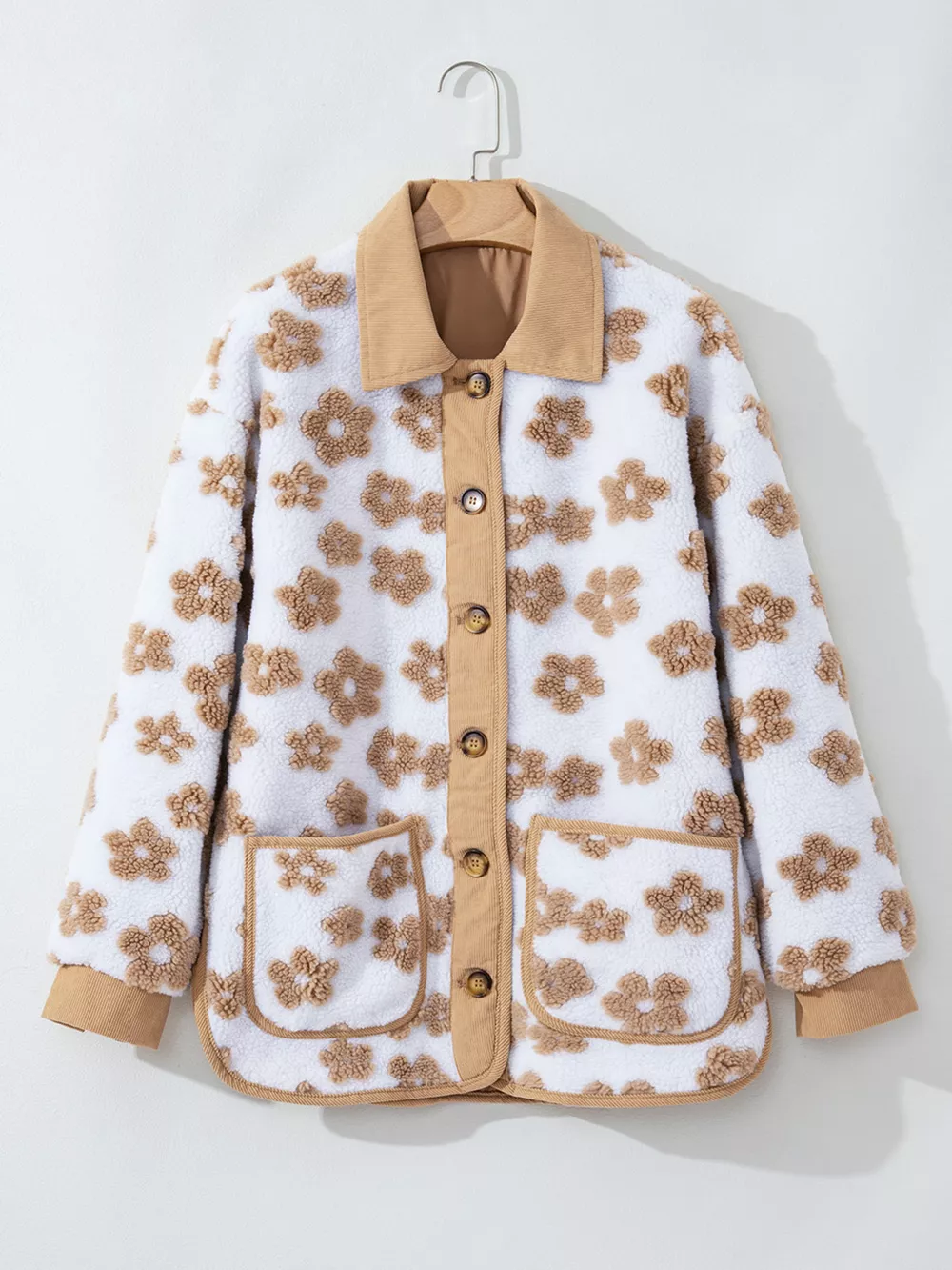 Flower Pattern Button Up Fleece Jacket, image 5