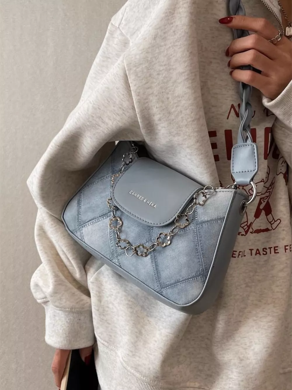 Chain Decor Leather Shoulder Bag, image 8