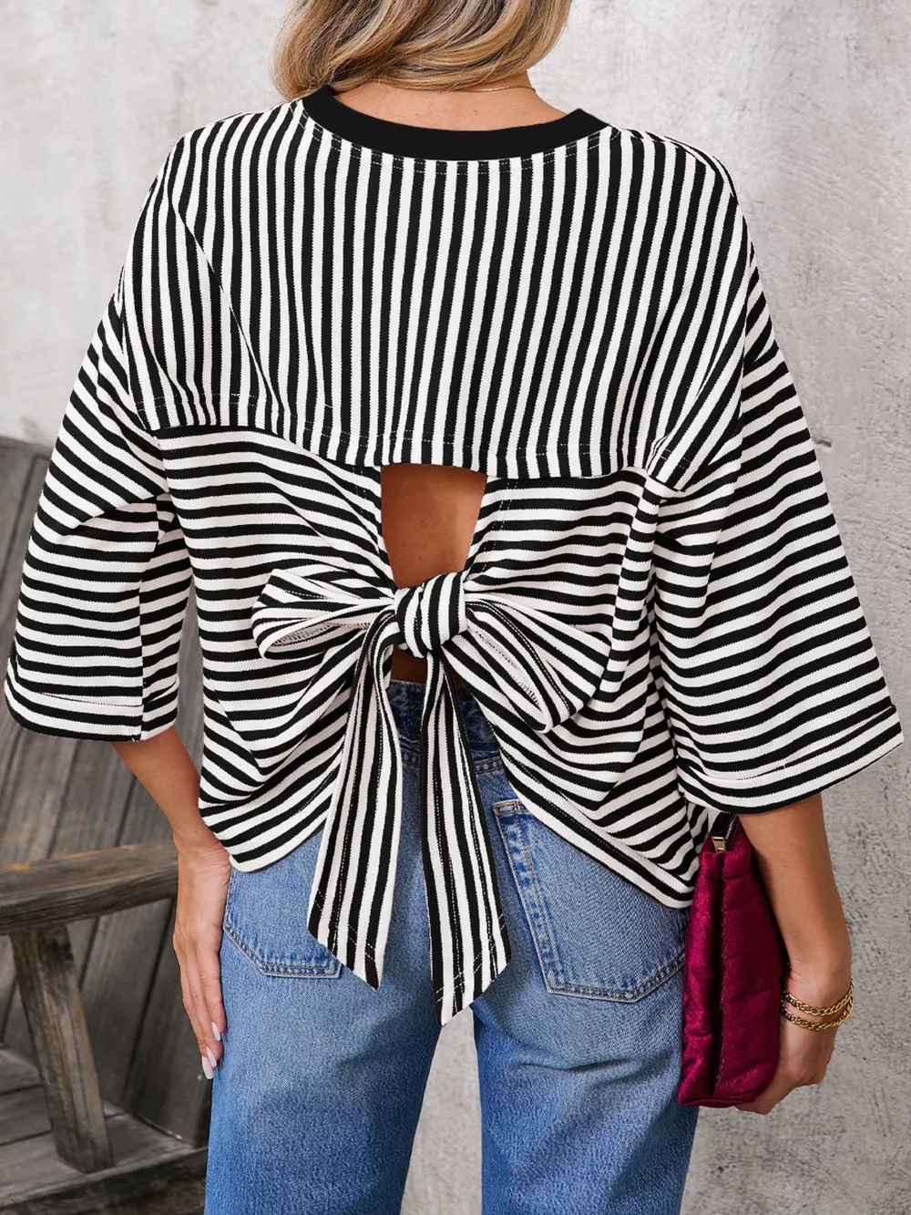 Striped Back Bow Tie T-Shirt, image 27