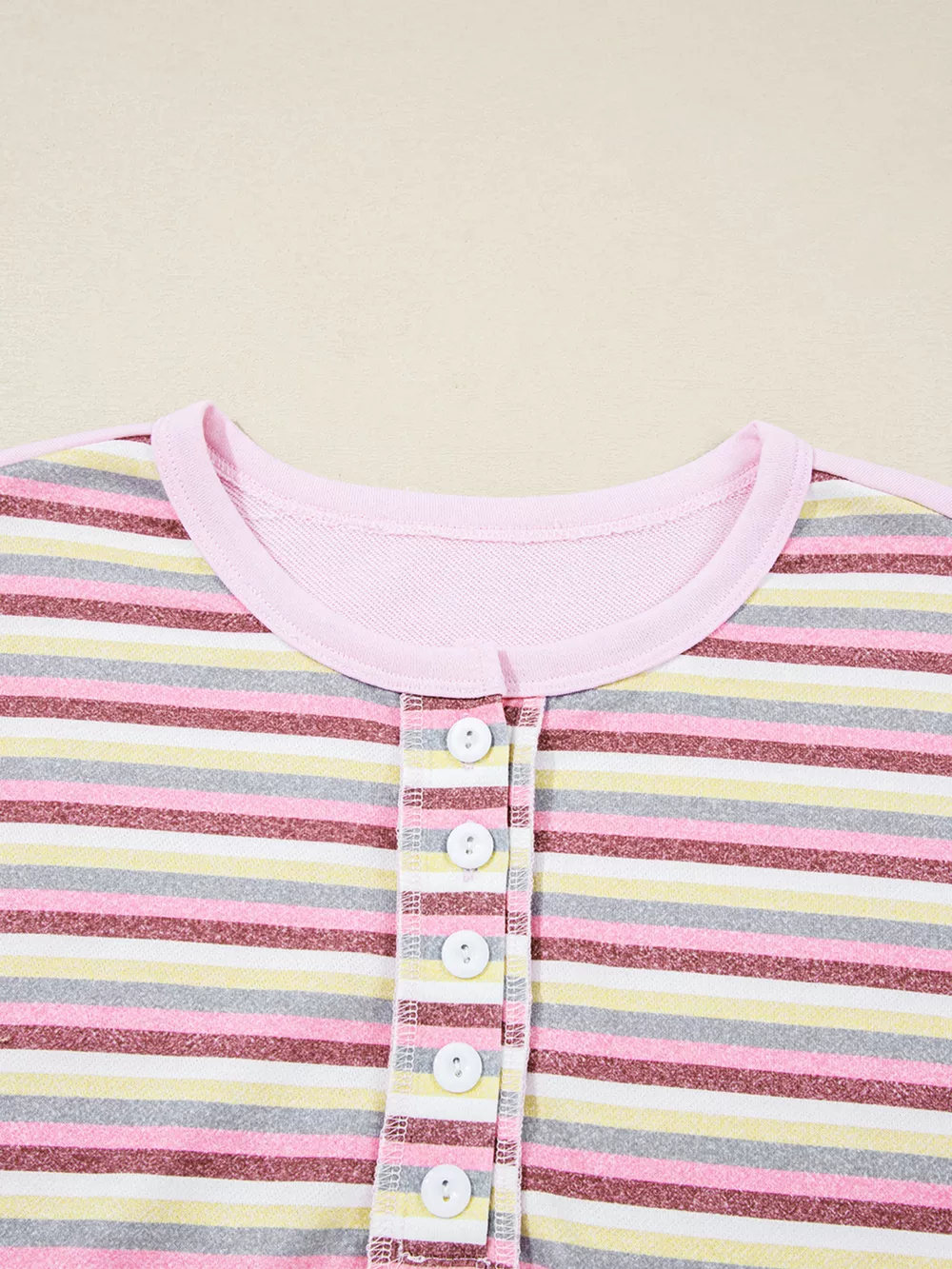 Exposed Seam Color Block Striped Patchwork Loose Henley Sweatshirt, image 11