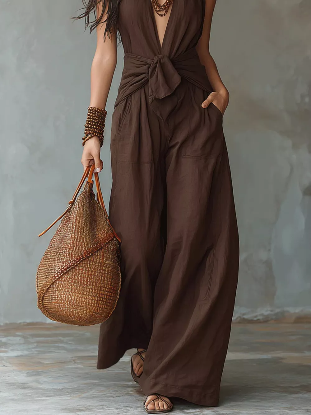 Backless Halter Neck Wide Leg Jumpsuit, image 4
