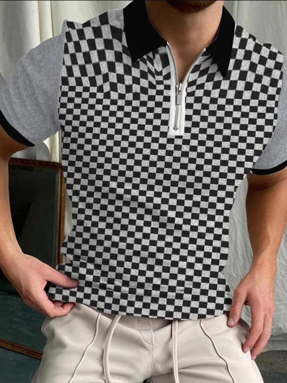 Men's Full Size Classic Argyle Zip Polo Plus Size, image 5