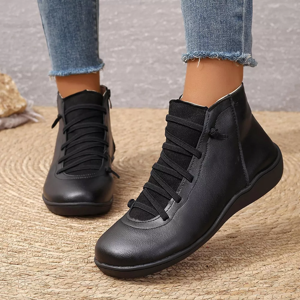 Lace-Up Faux Leather Ankle Boots