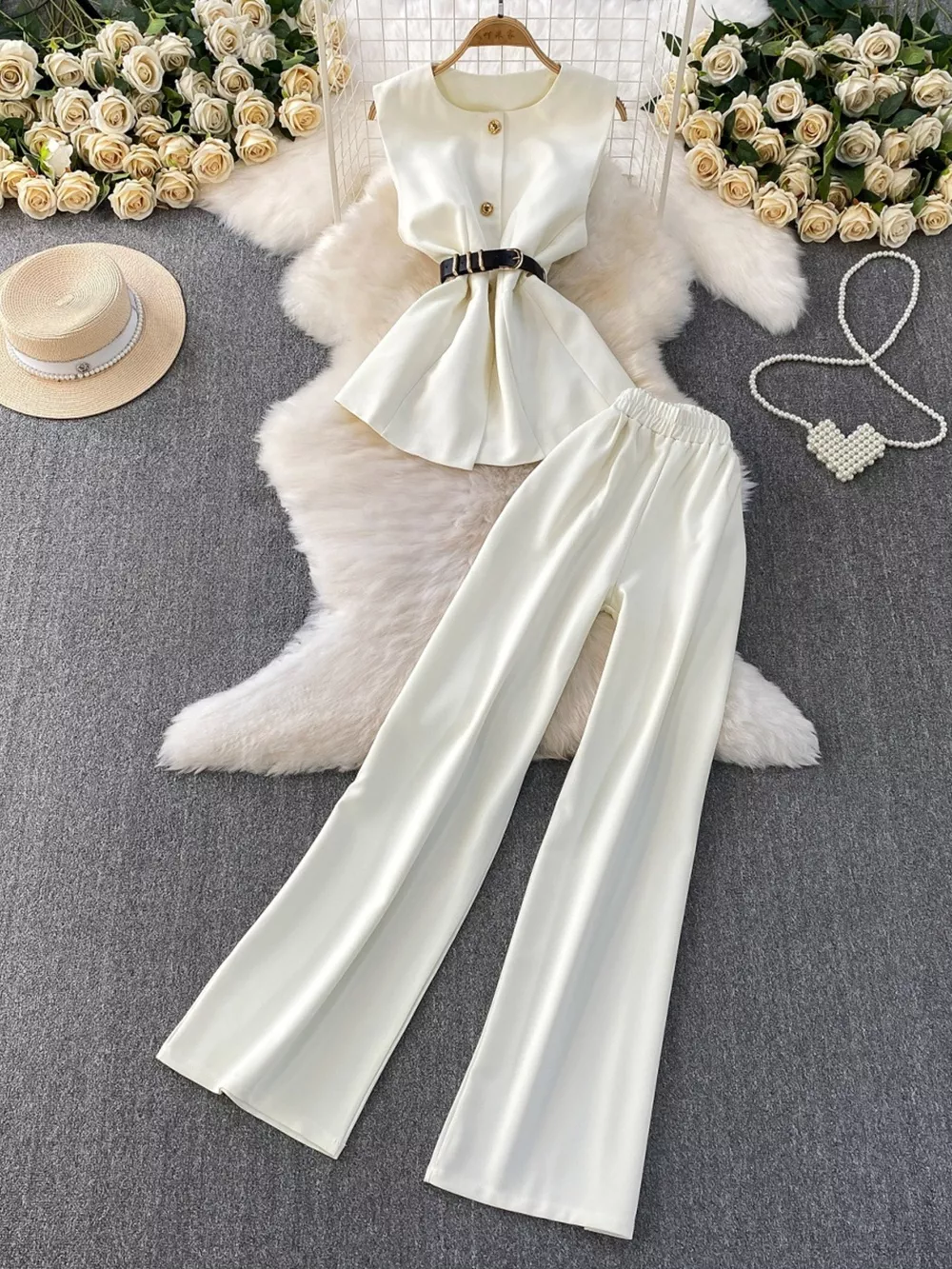 Sleeveless Top and Wide-Leg Pants Set, image 2
