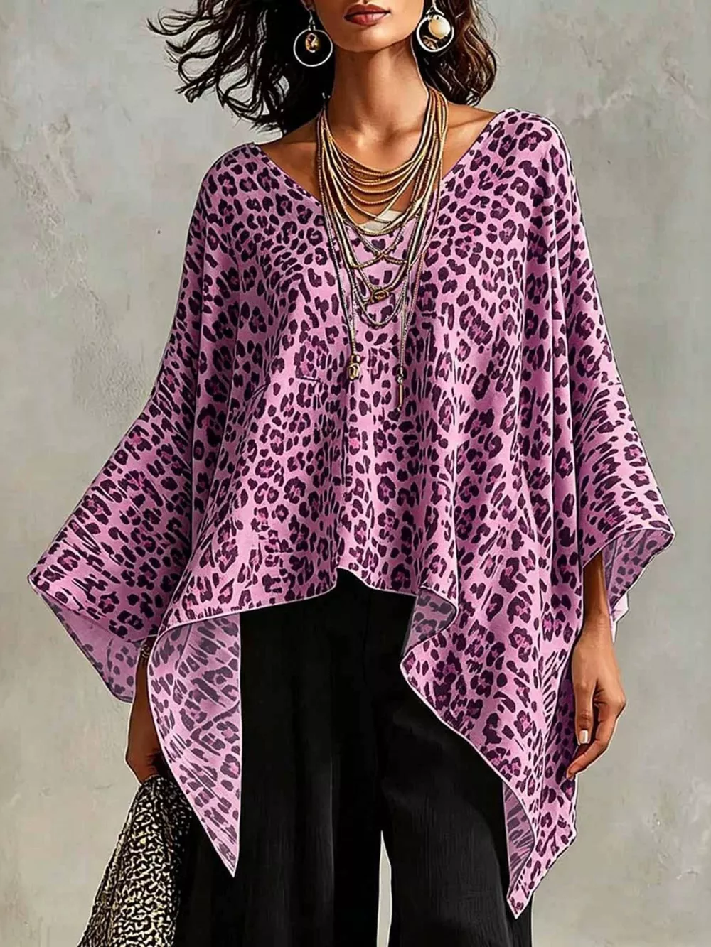 Full Size Leopard Print Asymmetrical Hem Top Plus Size, image 5