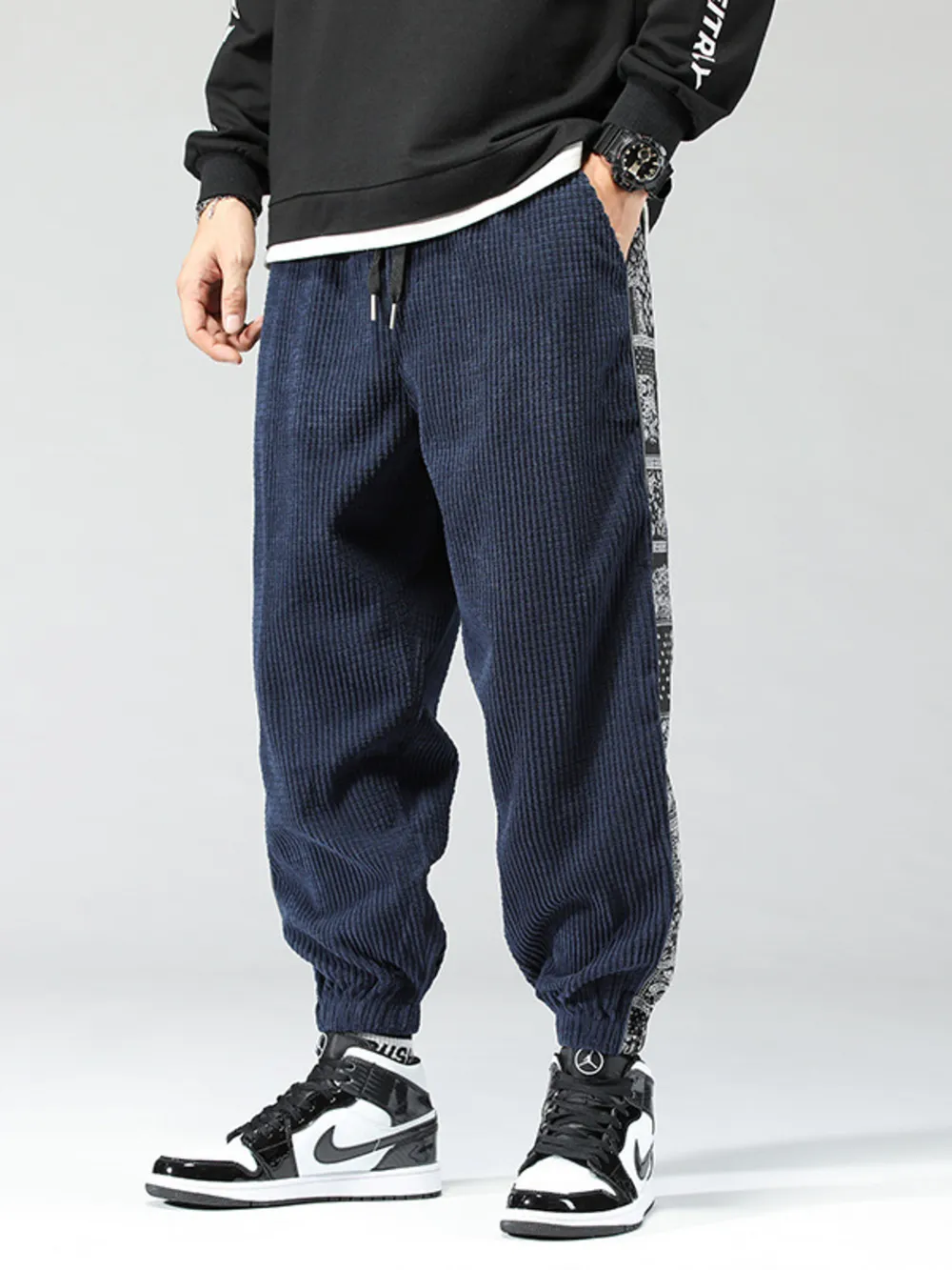Men's Plus Size Drawstring Contrast Panel Joggers, image 4