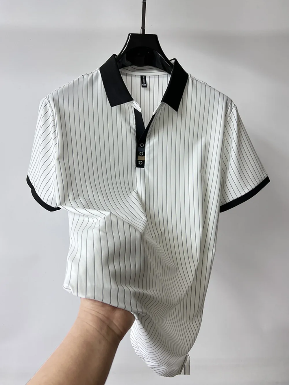 Men's Plus Size Striped Short Sleeve Polo, image 7