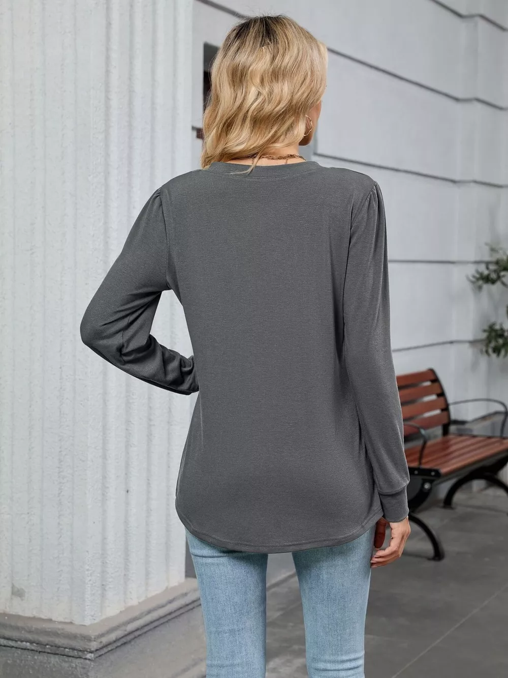 V-Neck Long Sleeve Relaxed Fit T-Shirt, image 11