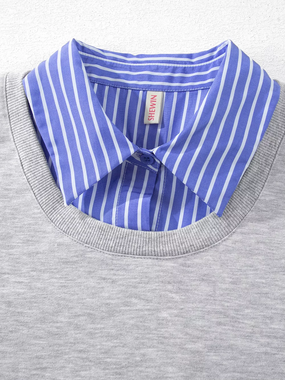 Striped Collar 2-in-1 Patchwork Casual Loose Sweatshirt, image 9