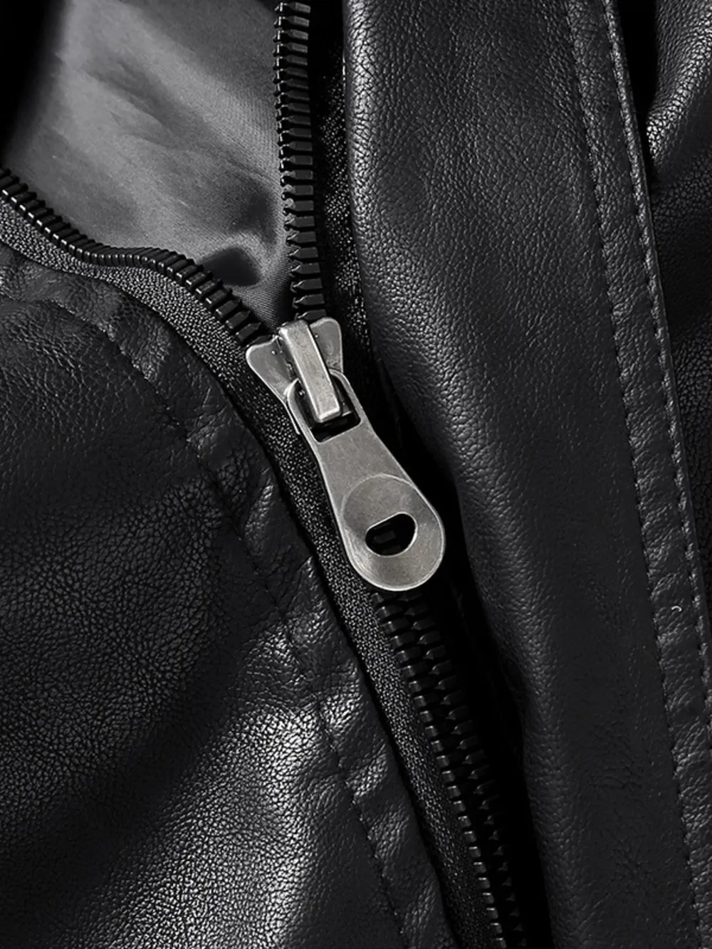Men's Zip Up Long Sleeve Leather Jacket, image 5