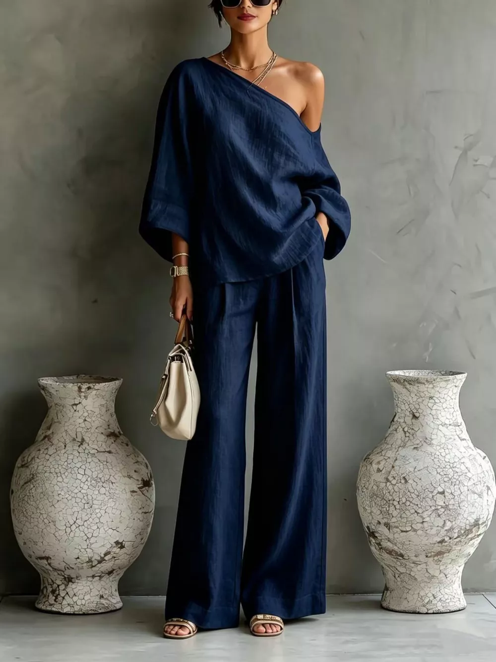 One Shoulder Top and Wide Leg Pants Set, image 21