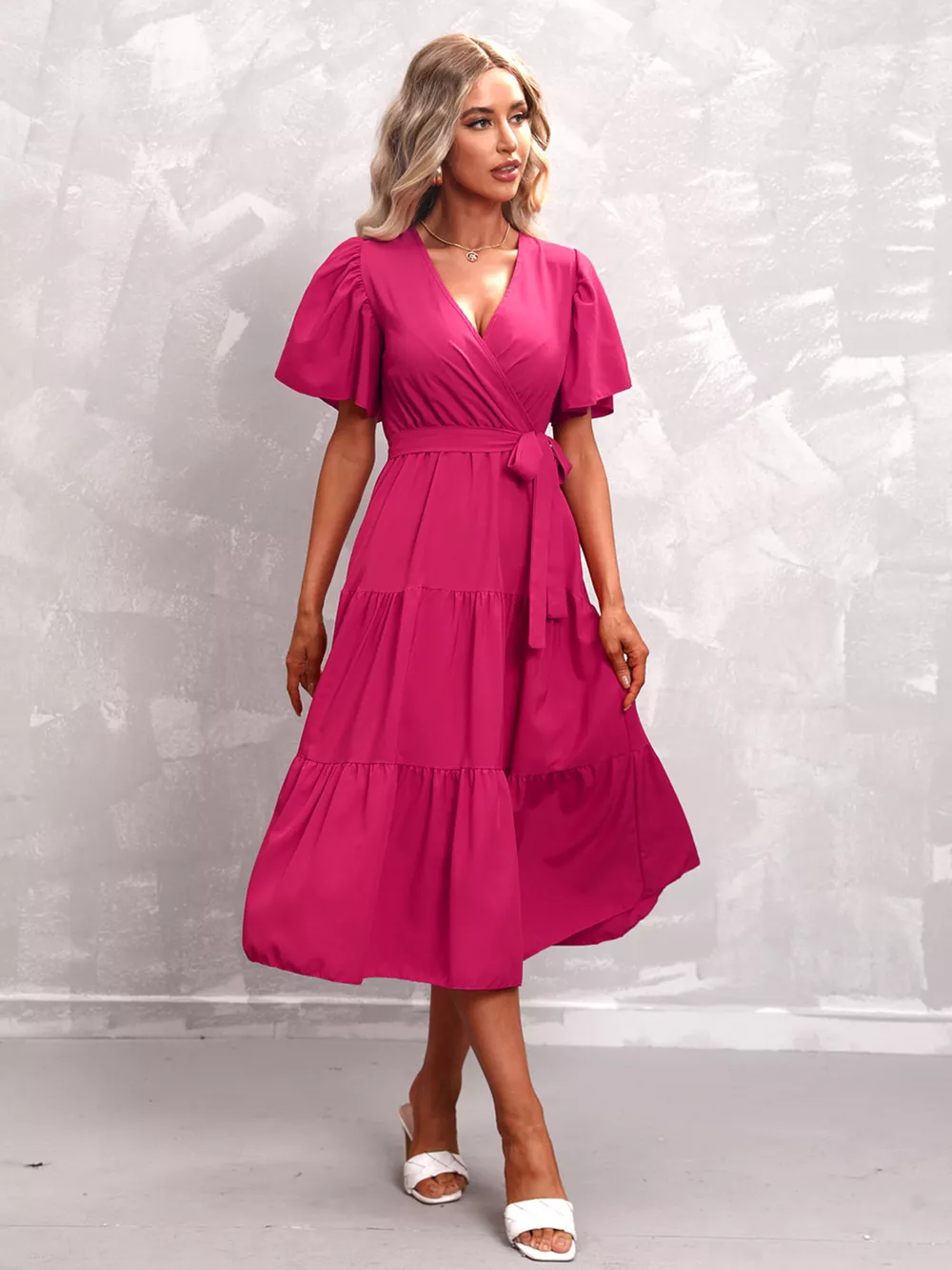 Flutter Sleeve Tiered Midi Dress, image 10