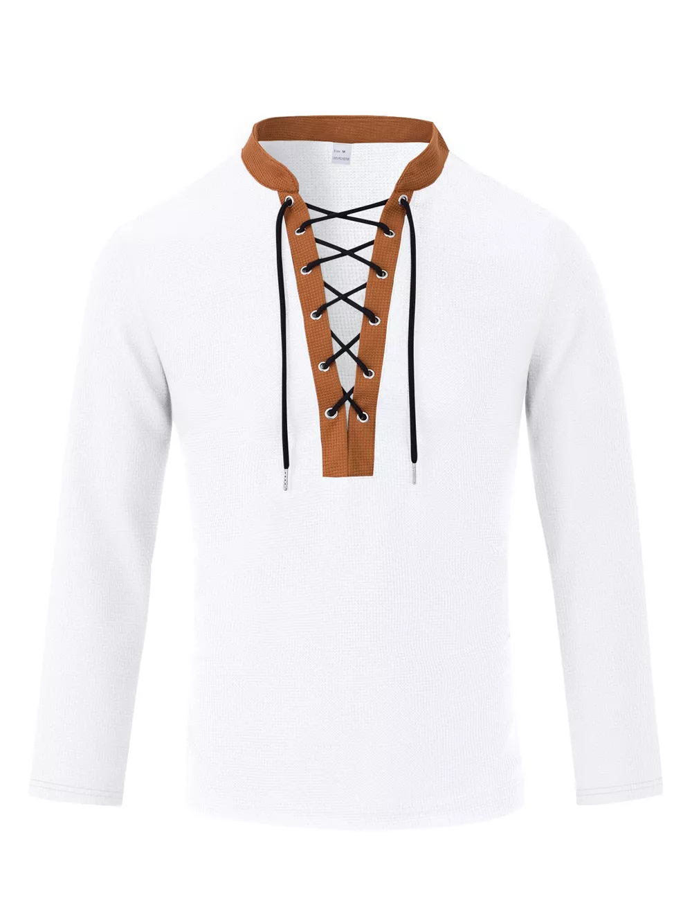 Men's Full Size Vintage Lace-Up Long Sleeve T-Shirt Plus Size, image 12