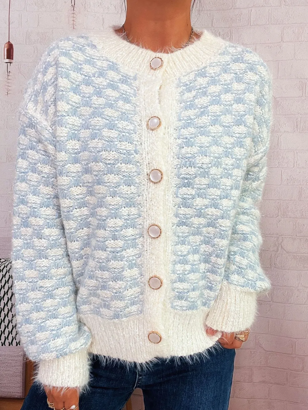 Fluffy Textured Button-Up Cardigan, image 11