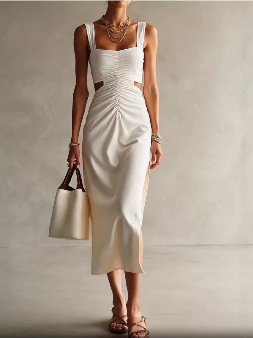 Ruched Cut-Out Midi Dress