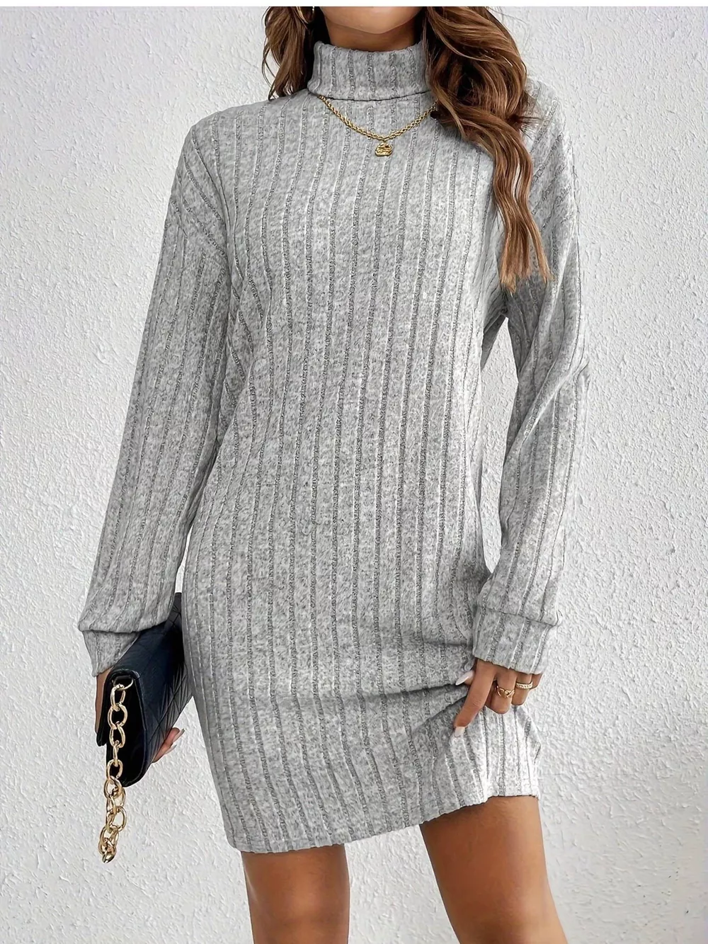 Ribbed Knit Turtleneck Mini Dress, image 11