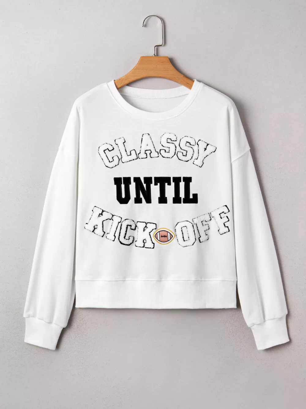 CLASSY UNTIL KICKOFF Plush Letter Patched Loose Sweatshirt, image 8