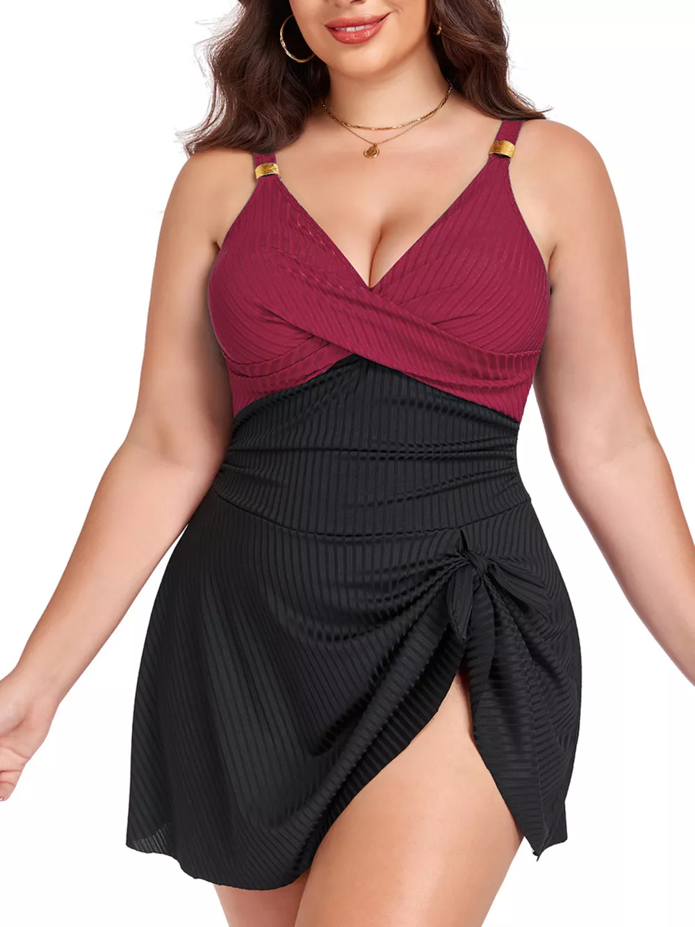 Plus Size Ruched One-Piece Swim Dress, image 3