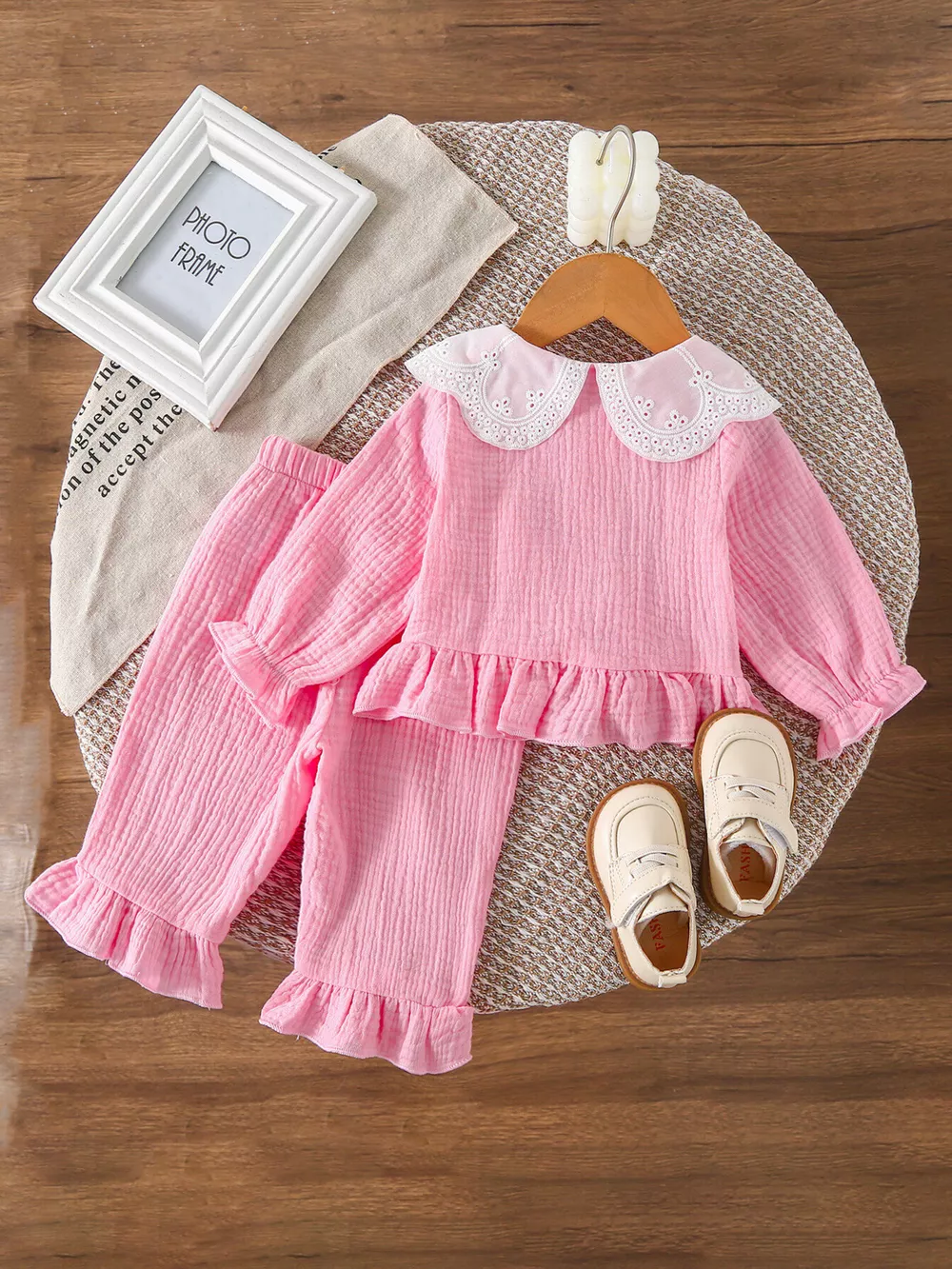 Children's Ruffle Trim Bow Decor Baby Set, image 6