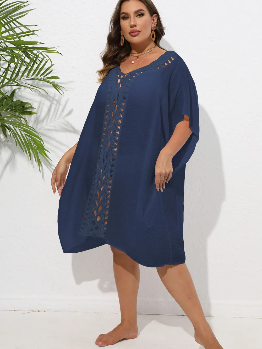 Crochet Trim V-Neck Beach Cover Up Dress, image 34