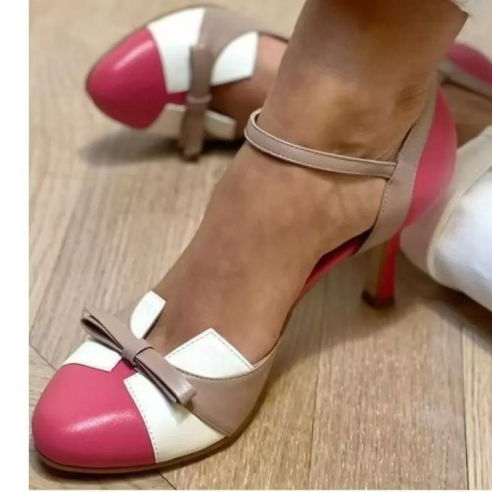 Bow Round Toe Mid Heel Sandals, image 3