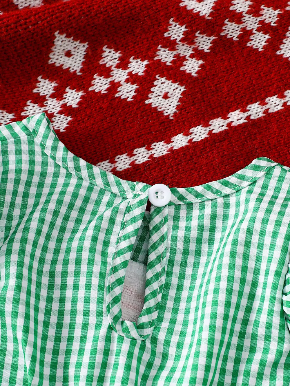 Children's Christmas Santa Embroidered Gingham One-Piece Bodysuit Dress, image 4