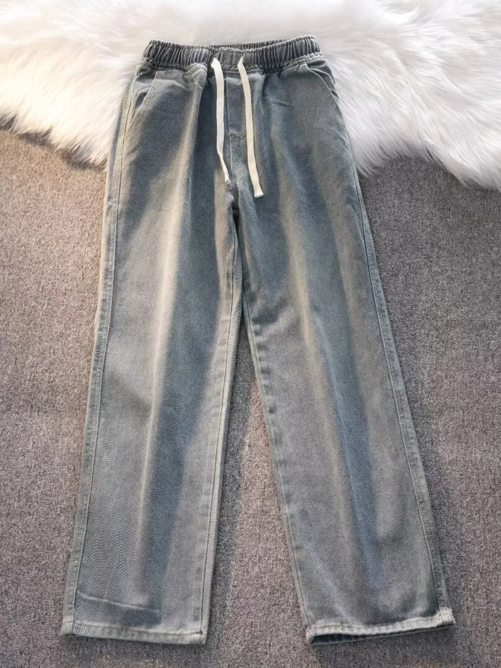 Men's Full Size Vintage Wash Wide Leg Jeans with Drawstring Plus Size, image 3