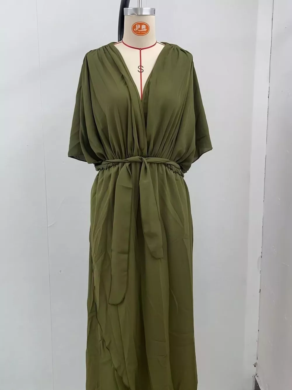 Full Size Chiffon Wrap Dress with Flutter Sleeves Plus Size, image 5