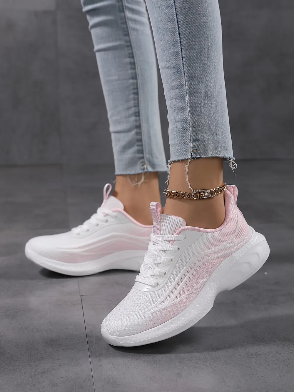 Gradient Lace Up Mesh Breathable Athletic, image 3