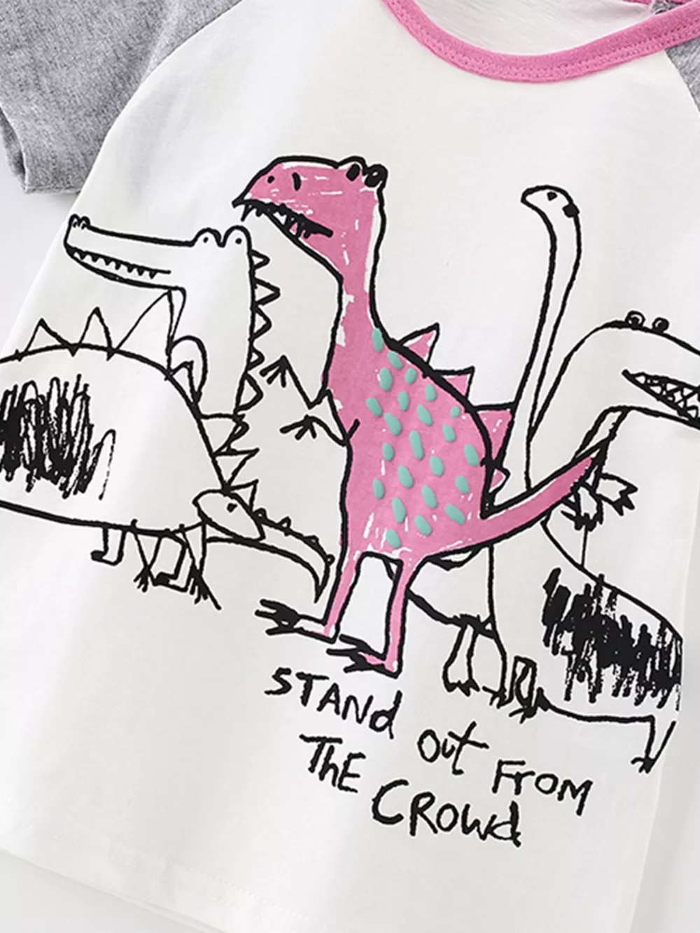Children's Dinosaur Crew Neck Contrast Short Sleeve T-Shirt, image 4