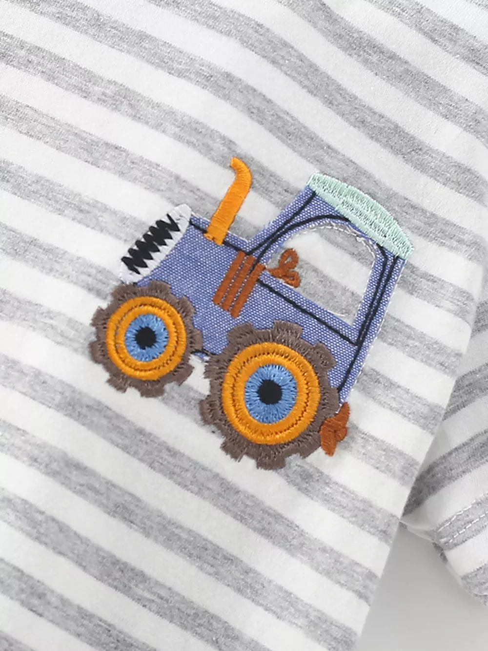 Children's Striped Cotton Toddler T-Shirt with Tractor Applique, image 4