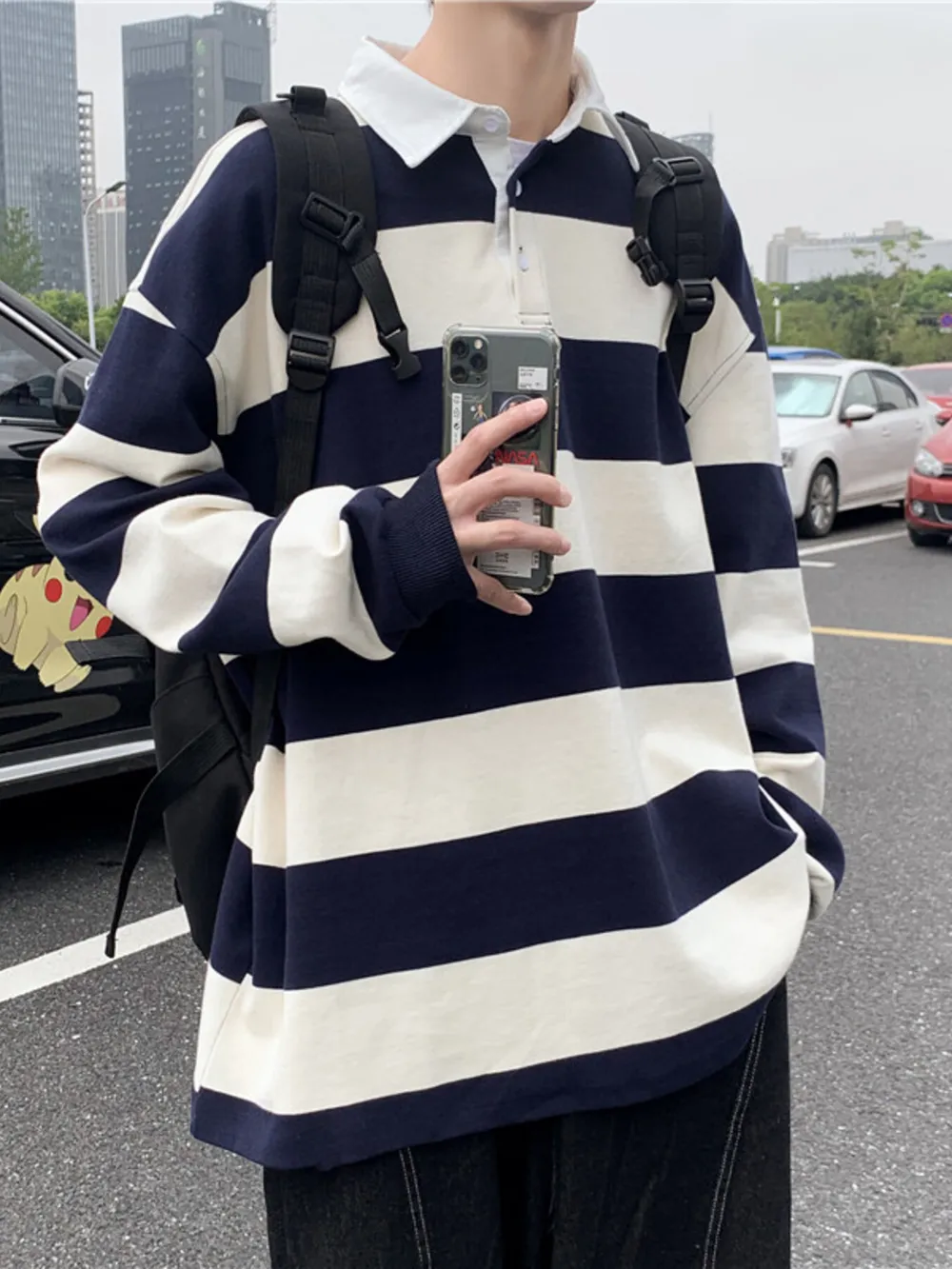 Men's Contrast Striped Long Sleeve Polo, image 3