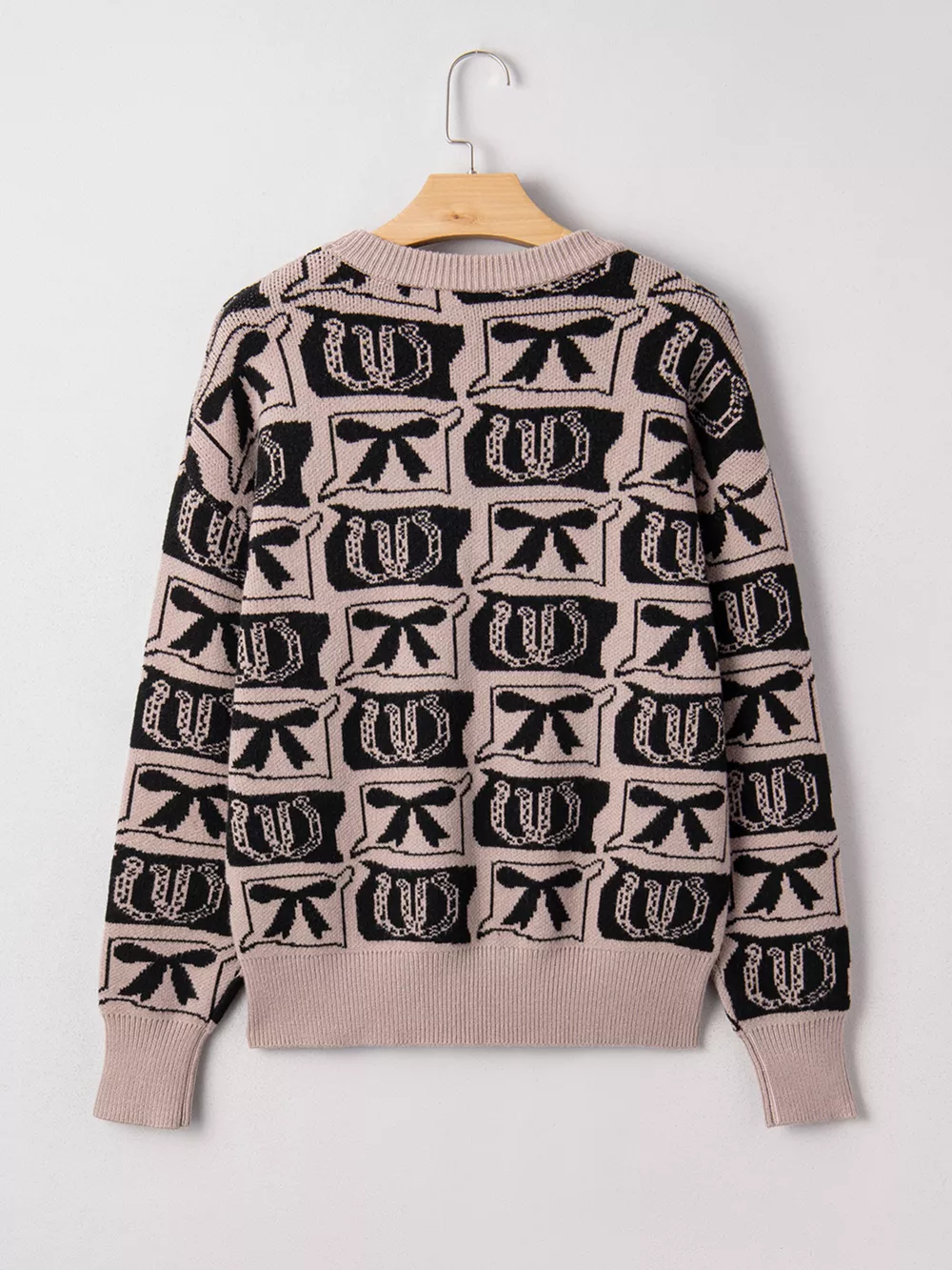 Bows & Horseshoes Pattern Round Neck Sweater, image 8