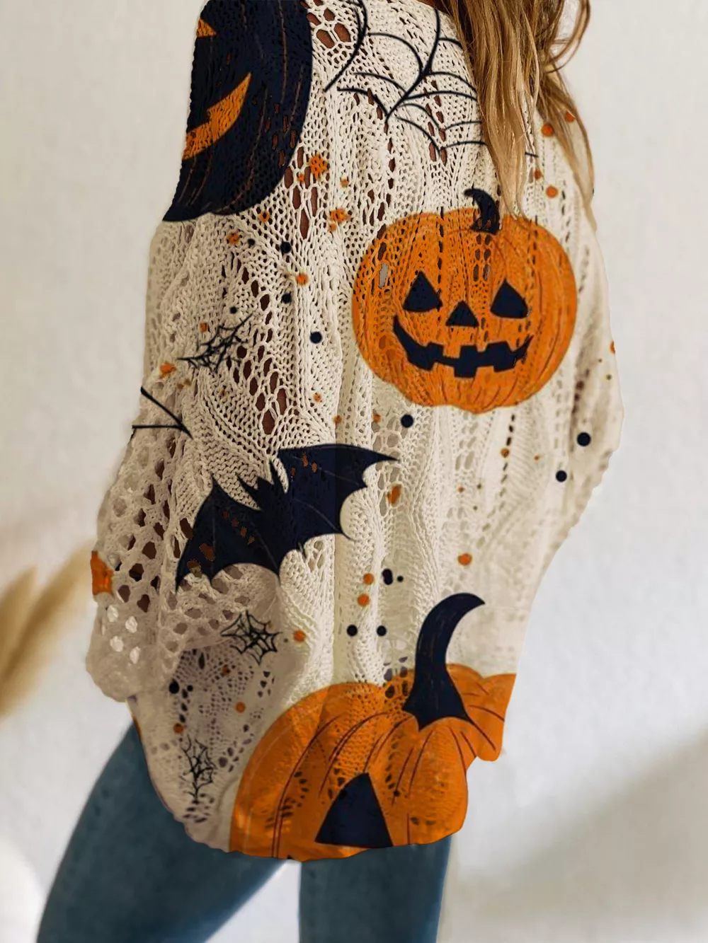 Full Size Halloween Pumpkin Loose Knit Cover Up Plus Size, image 3