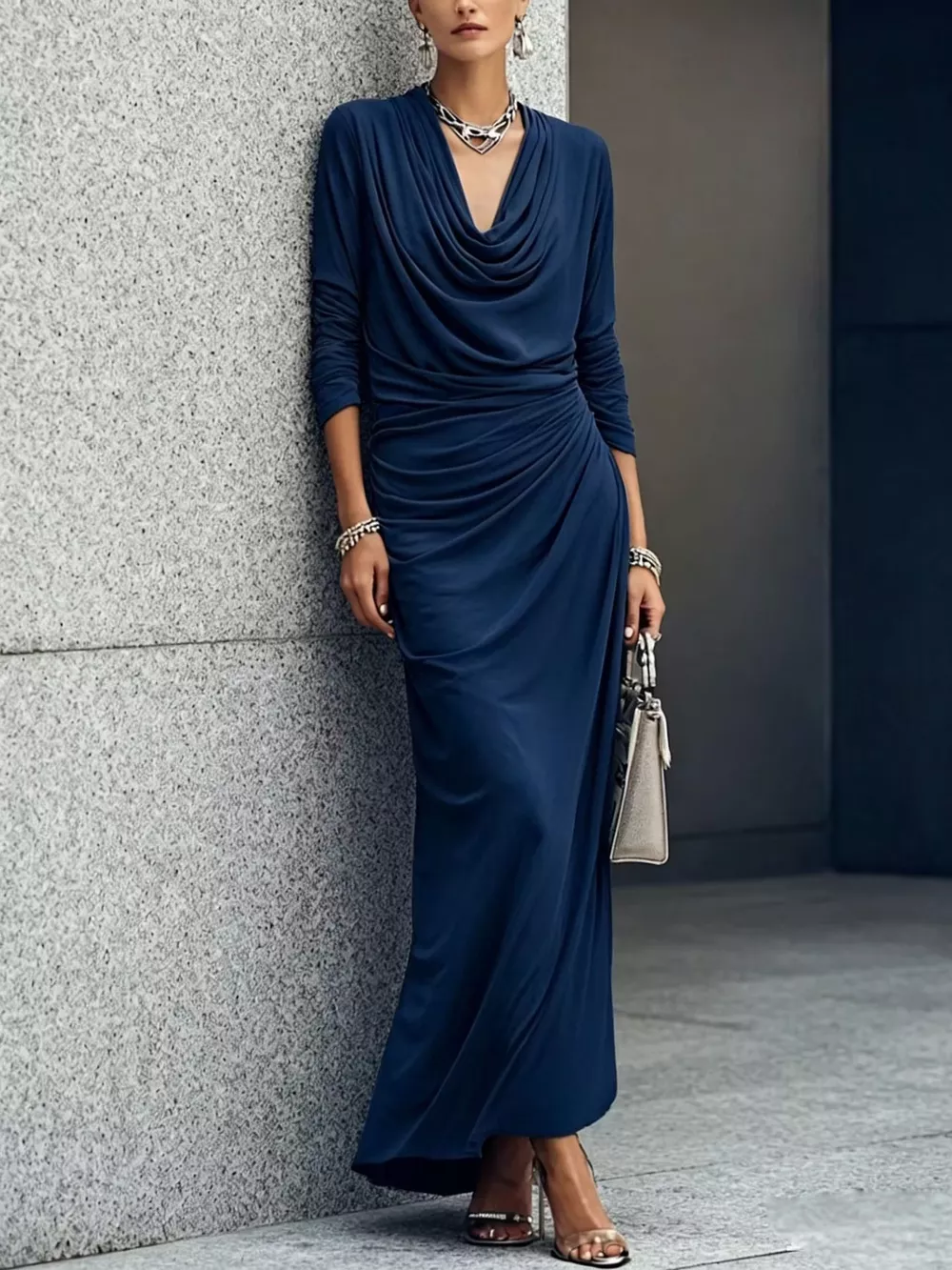 Cowl Neck Long Sleeve Maxi Dress, image 5