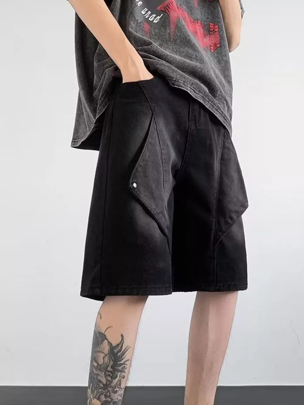 Men's Plus Size Wash Denim Shorts with Pockets, image 3