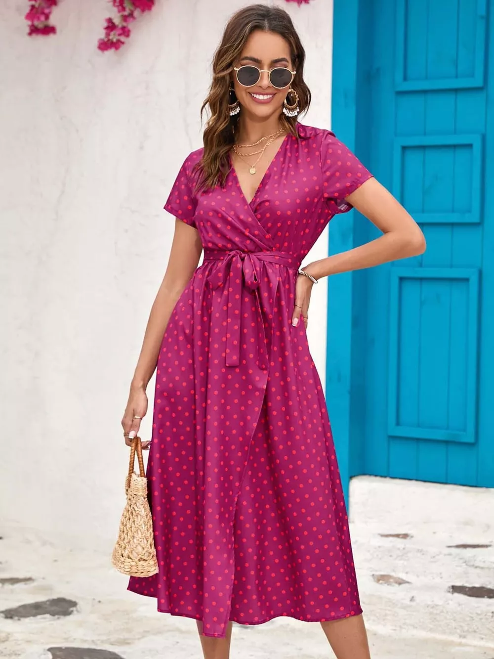 Surplice Short Sleeve Midi Dress, image 11