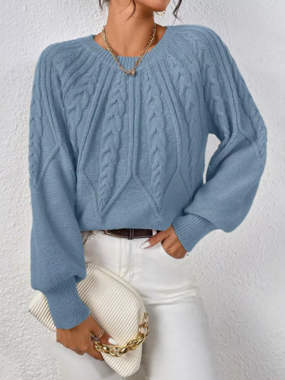Cable Knit Long Sleeve Sweater, image 31