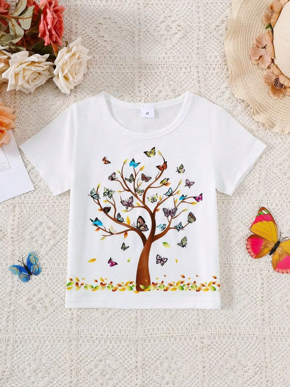 Children's Butterfly Tree Graphic Casual T-Shirt, image 3