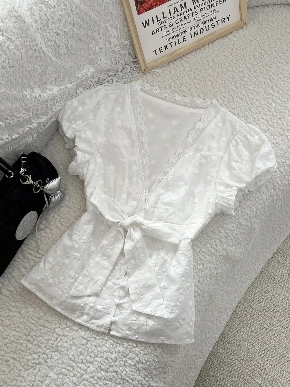 Lace Detail Bow Front Blouse, image 5