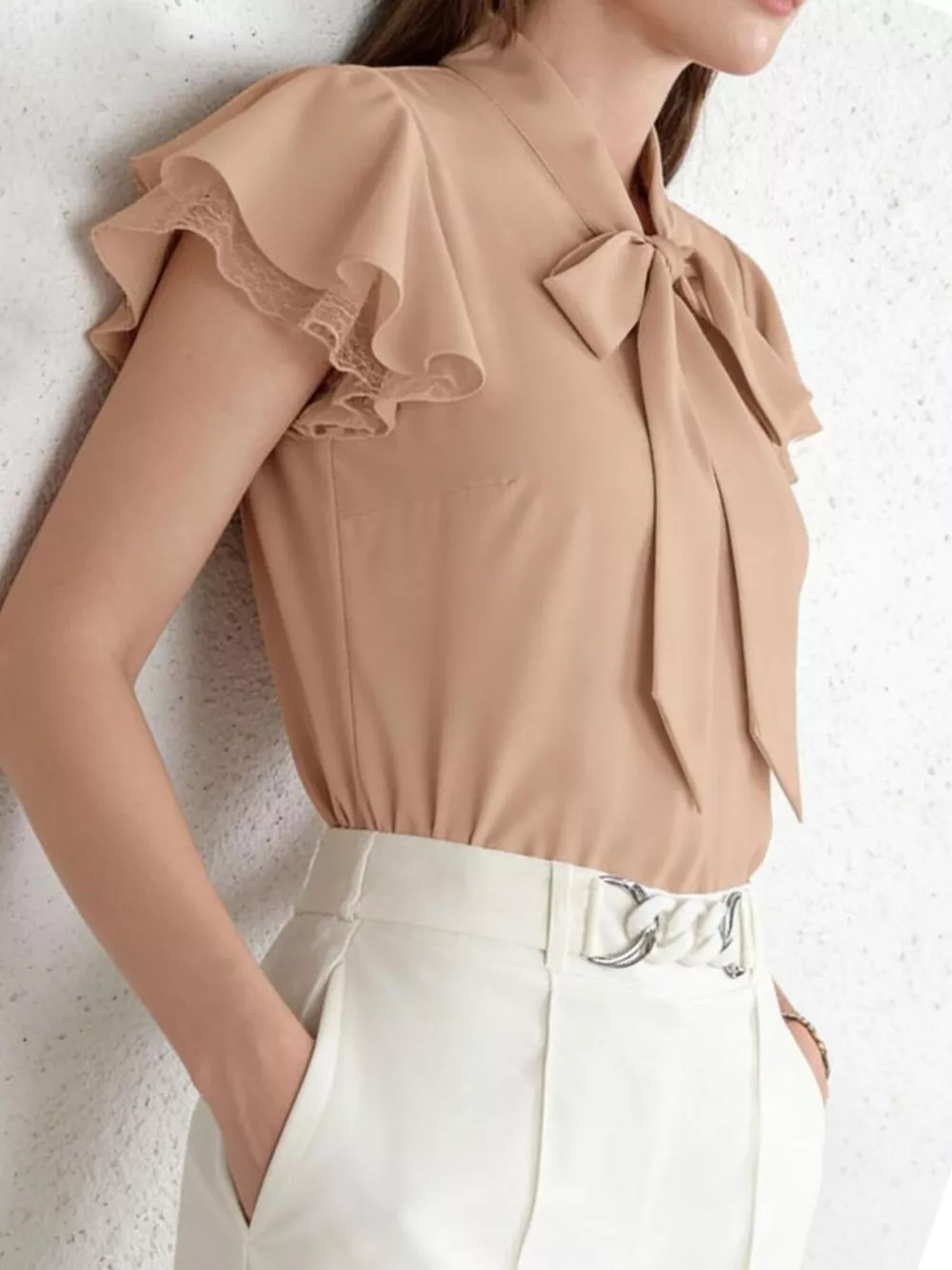 Tie-Neck Ruffle Sleeve Blouse, image 2