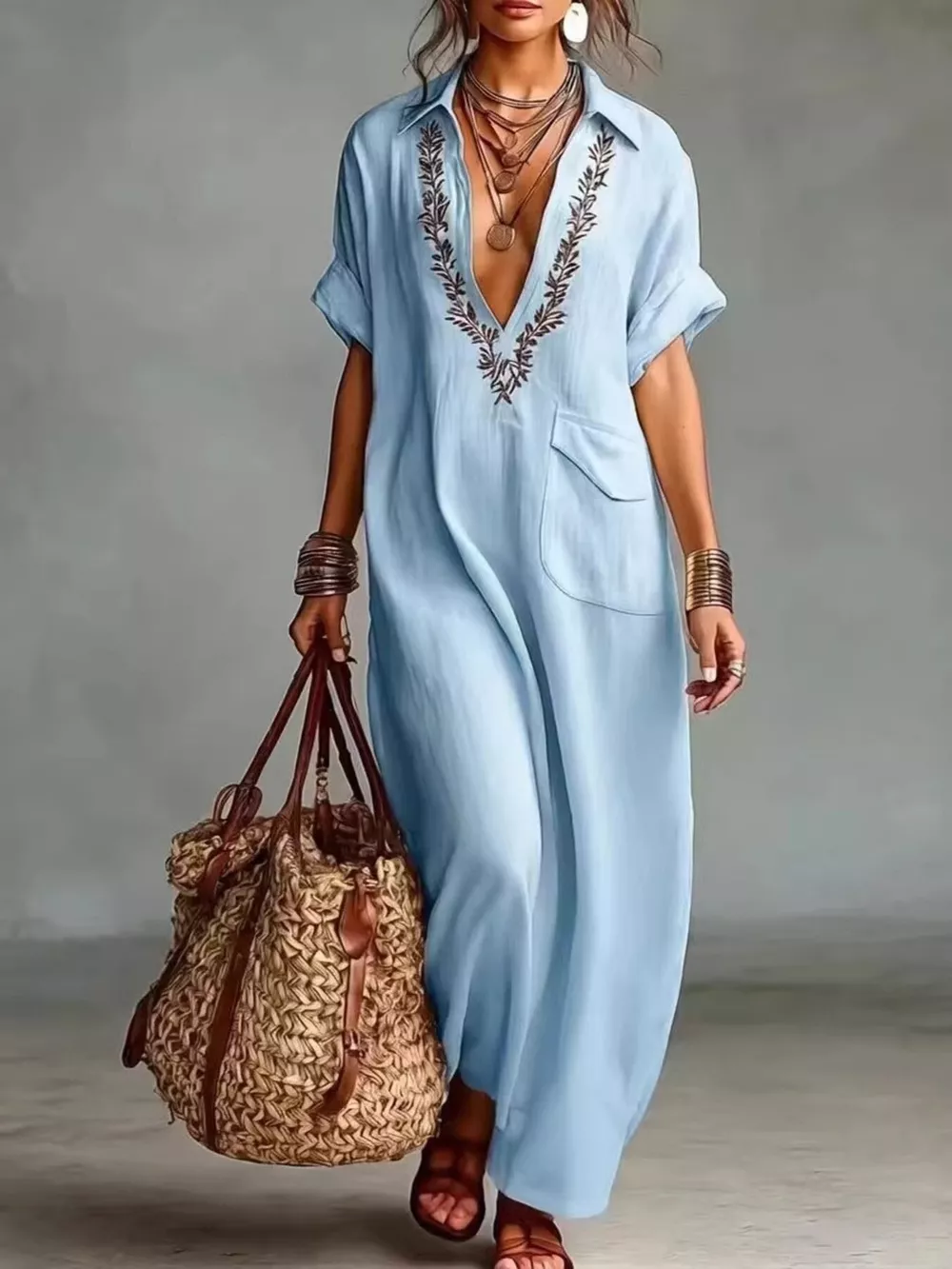 Full Size Bohemian Embroidered Maxi Dress Plus Size, image 6
