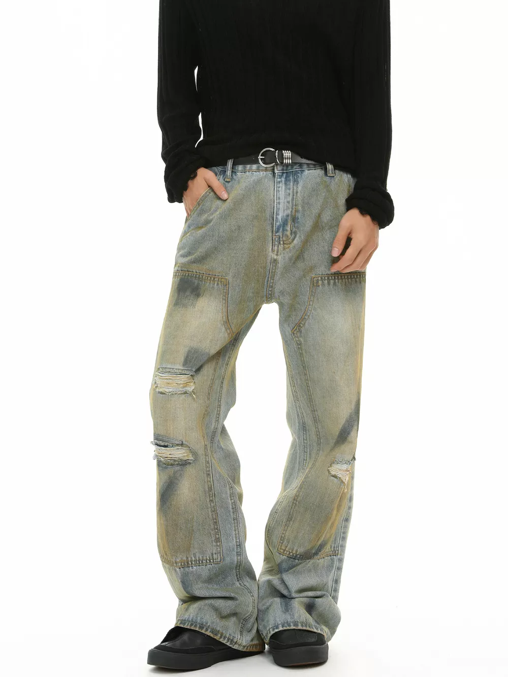 Men's Distressed Vintage Wash Loose-Fit Jeans